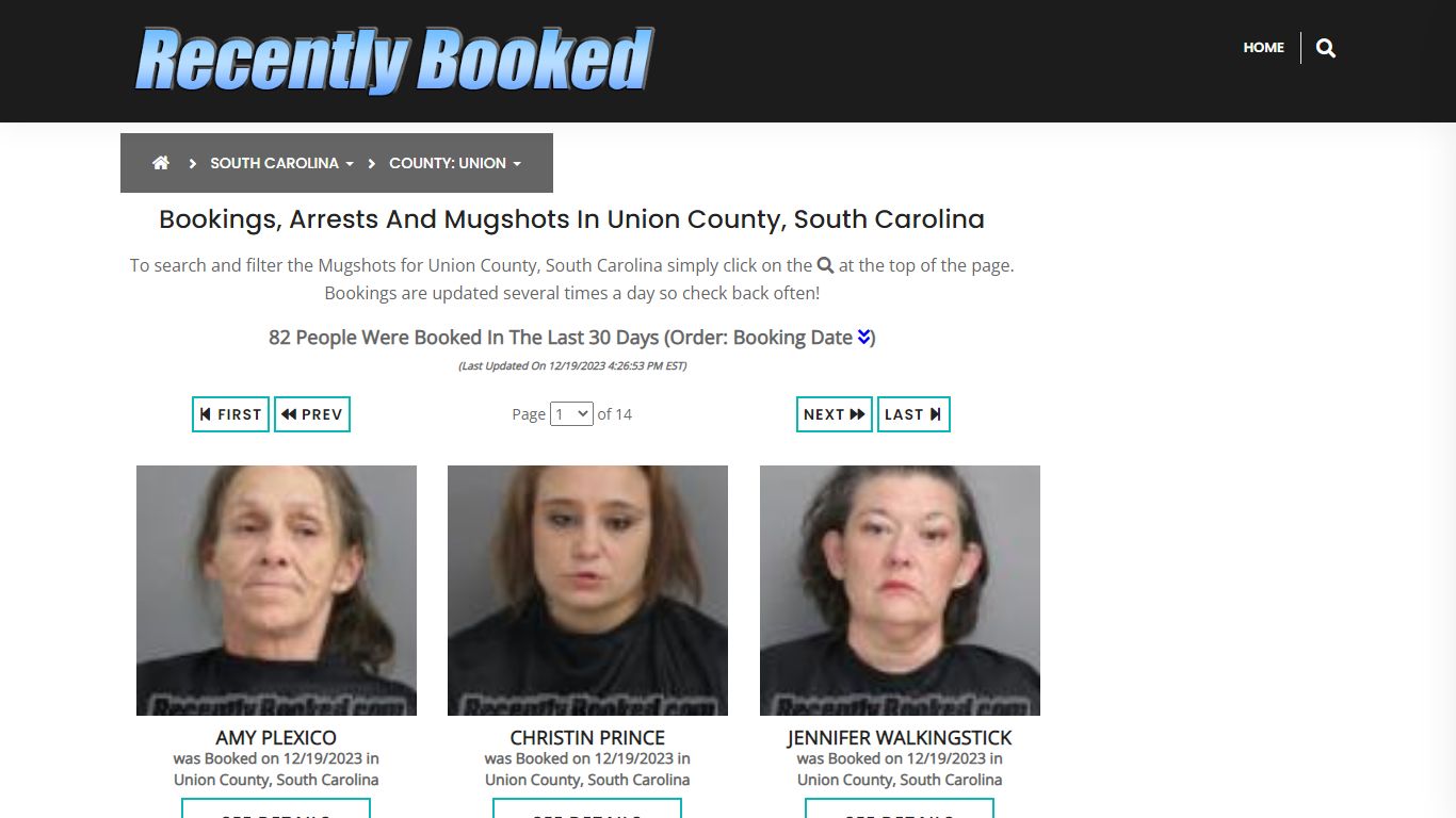 Bookings, Arrests and Mugshots in Union County, South Carolina