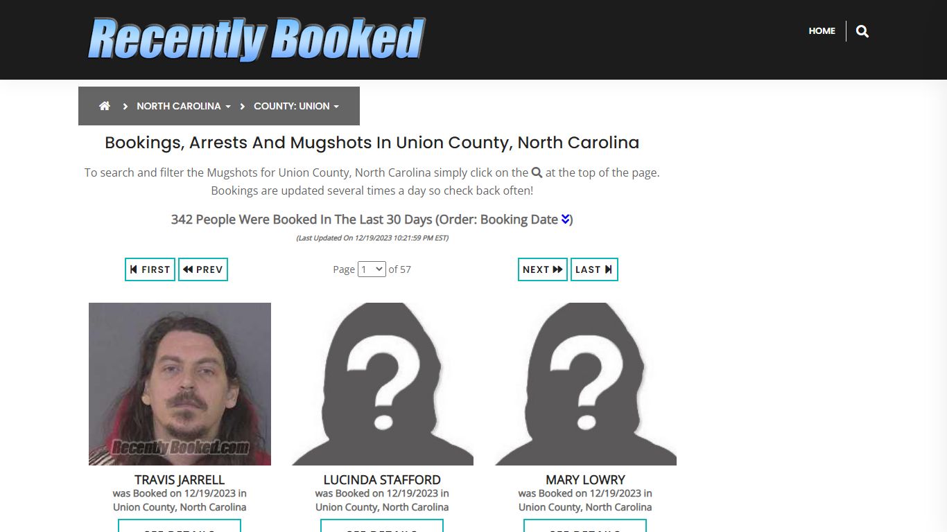 Bookings, Arrests and Mugshots in Union County, North Carolina